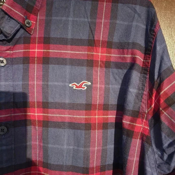 Hollister Casual Mens Buttown-down Slim Fit Longsleeve Size XXL Blue And Red - Picture 4 of 6